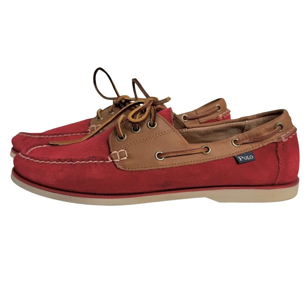 Polo Ralph Lauren Bienne Suede Leather Boat Shoes Red Brown Mens 10.5D